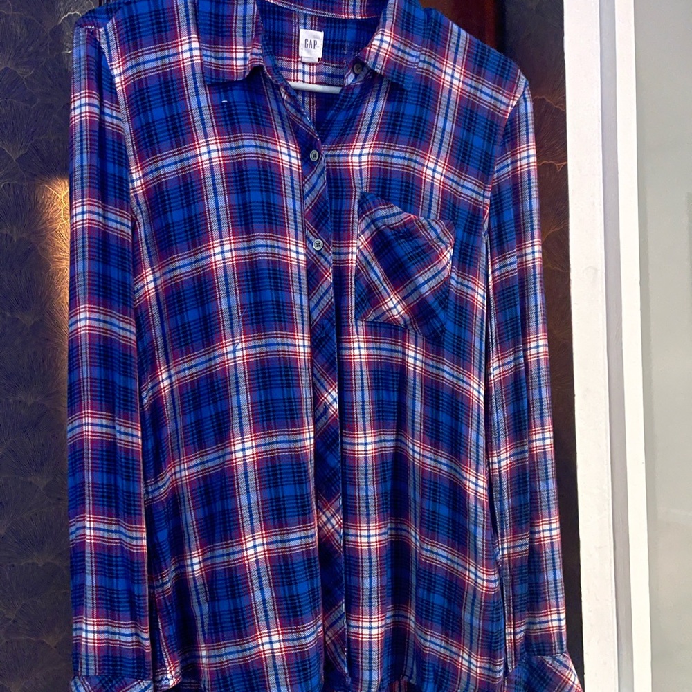 This is Gap blue with red and white stripes. Soft as butter very light weight